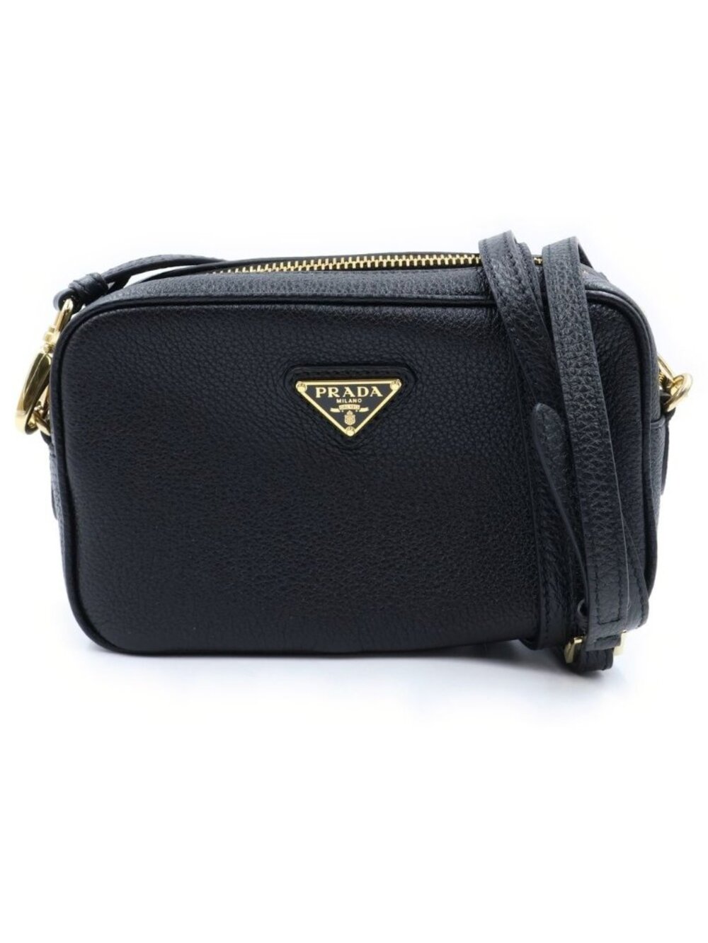 Prada Leather Mini Camera Shoulder Bag Gold Black